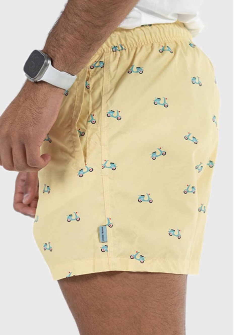 John Frank Swim Trunks Bathing Suit Men’s Lg Yellow Yespa Print Liner Pockets